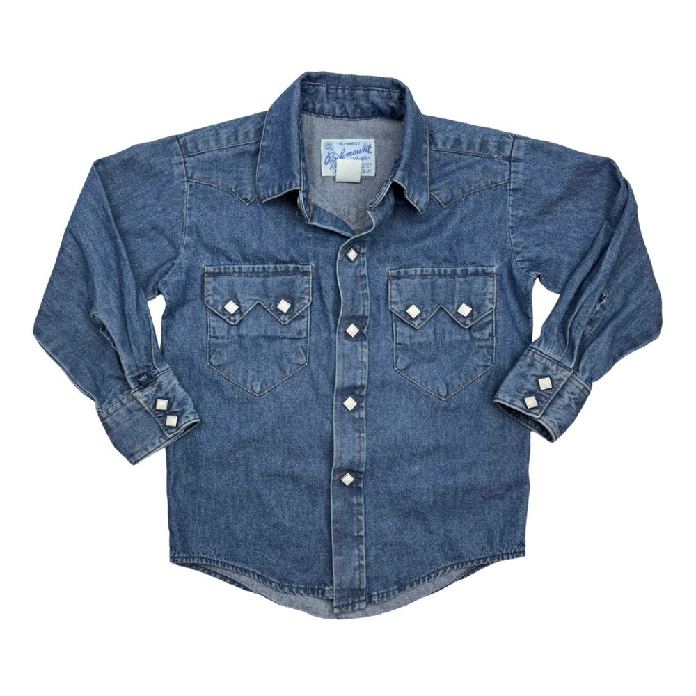 Rockmount Ranch Wear Kid's Medium Classic Stonewashed‎ Denim Western Shirt Snaps